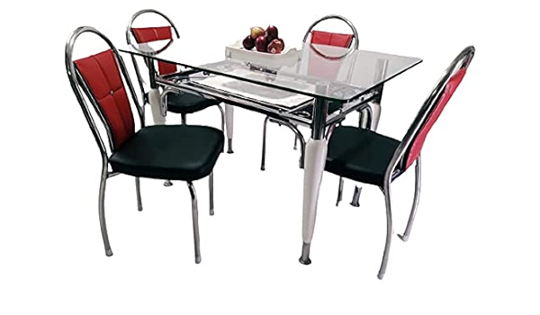 S Brothers Helios Nora Regina Glass 4 Seater Dining Table Set With 4 Chairs Amazon In Furniture