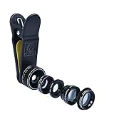 Apexel Deluxe Universal 5 en 1 Camera Juego de Lentes Para Telefono Inteligente , Tableta y Computadora portatil - Funda de calidad con espuma EVA Interior y Mosqueton Ideal para Viajar (compatible con iPhone, Samsung, Sony, LG y mucho mas) - Incluyendo Lentes Ojo de Pez, 2 en 1 Lente Macro Lente Gran Angular, Lentes CPL, 2x Zoom Lente Telefoto, Pinza Universal, Funda para llevar con Mosqueton y Paño de Microfribra para limpiar