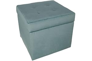 ‎POSTERGALERIA postergaleria Polsterhocker, 45x45 cm, Farbe Blau – weicher Sitz, aufklappbar mit Stauraum (50l) hält Einer Belastung von bis zu 100 kg Stand, Velours – Hocker für Wohnzimmer, Schlafzimmer, Diele