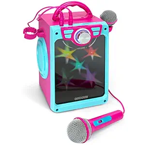 Croove POP Box Karaoke Machine for Kids with 2 Microphones and Flashing Disco Lights (Pink)