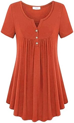 Ca Kra Womens Cap Sleeve Cowl V Neck Loose Flare Tunic Top Blouse with Button