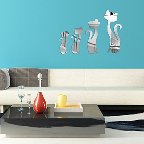 Walplus Spiegel Wall Art „Katzen Aufkleber Abnehmbare Wandbild Aufkleber Vinyl Home Dekoration DIY Living Schlafzimmer Décor Kids, Silber - 3