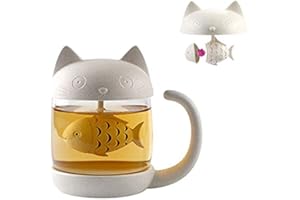 BigNoseDeer Szklany kubek do herbaty, filiżanka do herbaty z jajkiem do herbaty w kształcie ryby, zaparzacz do herbaty, butelka na wodę, filtr do kawy, 250 ml, filiżanka do herbaty z pokrywką i