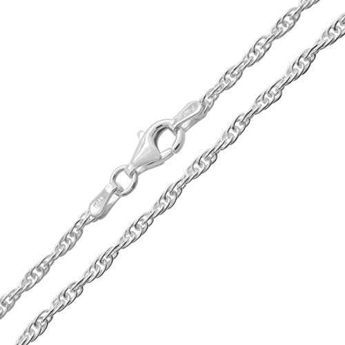 Ventura Jewellery 925 Solid Sterling Silver 2mm Prince of Wales Loose Rope Pendant Chain 14 to 30” Necklace Lengths