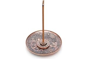 Xinzistar Räucherstäbchen Halter mit Ash Catcher, Räuchergefäß Raucherstäbchenhalter Weihrauchbrenner Reucherstabchien Halter für Räucherstäbchen Räucherkegel, Drache und Phönix (Rotes Kupfer)