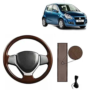 RD Universal Goldan Hand Stitchable Car Steering Wheel Cover Compatible for Compatible for Maruti Suzuki Ritz (Golden,Brown, Leatherite)