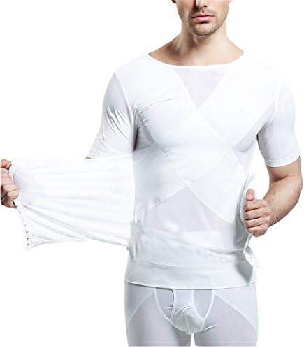 Gynecomastia Compression Hide Man Moobs Abdomen Slimming Chest Binders T-Shirt (Large, Enhanced White)