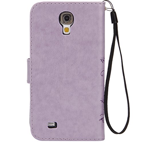 Galaxy S4 Hülle,Samsung Galaxy S4 Case,Samsung Galaxy S4 i9500 PU Leder Wallet Brieftasche Schutzhülle,Ukayfe Drucken Schmetterling Blumen Muster PU Leder Flip Case im Bookstyle Folio Wallet Cover Ledertasche Schutzhülle Case Tasche mit Standfunktion und Karte Halter Lederhülle für Samsung Galaxy S4 – Hell Lila - 3