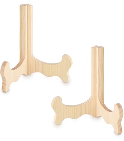 3 Supporti Espositori In Legno Scuro Per Piatti E Quadri - Cernierati Regolabili 10x12 Cm - Bard's