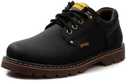 Autumn and winter leather men's shoes waterproof shoes British short Martin boots low to help tie the bulk shoes , black , 43