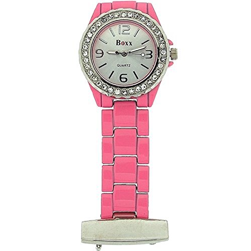 BOXX rosa emaillierte Krankenschwester/Kosmetikerinnen Broschenuhr