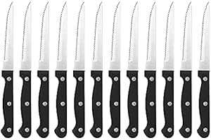 Pintinox Prima Collection Set 12 Coltelli Bistecca Carne Acciaio Inox Manico Polipropilene Nero con Rivetti