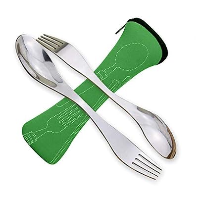 SwirlColor Couvert Camping Fourchette Cuillere INOX Portable Fourchettes de Table Adulte et Les Enfants 2 pièces