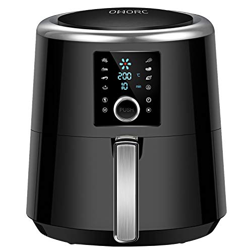 HABOR Friteuse Électrique Cuve Amovible 5.5L Friteuse Sans Huile Santé Grande Capacité Écran Tactile et Bouton de Rotation avec 7 Préréglages de Cuisson Isolation Thermique sans BPA avec Livre Recette