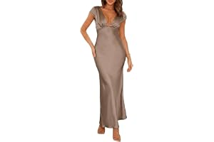 Halfisland - Lång satinklänning för kvinnor, sommar, V-ringad, cap ärm, rygglös, elegant, maxi draperad, midilång, bröllopsgä