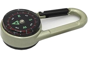 Oaimyy-Kompass mit Karabinerhaken + Multifunktions-Thermometer, tragbar, aus Metall, für Wandern/Reisen/Camping, mit Vergrößerungslinse, professionell, 3 in 1