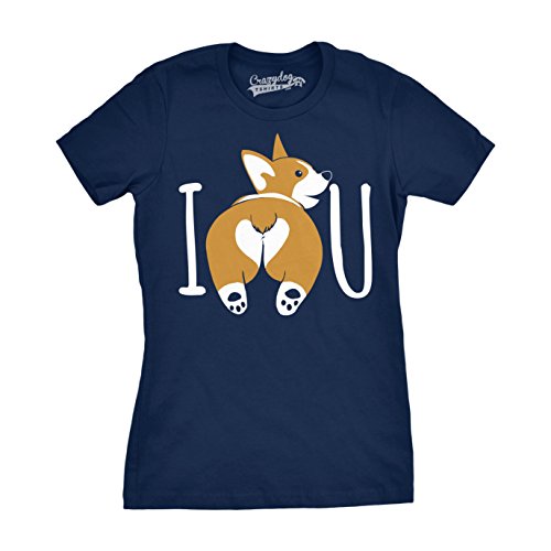 Crazy Dog Tshirts - Womens I Corgi Butt You Tshirt Funny Dog Lover Tee for Ladies (Navy) - S - Femme