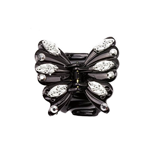 Mytoptrendz® Black Small Butterfly Shaped Hair Claw Clamp Clip With Silver Acrylic Crystal