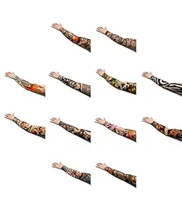 Aadishwar Creations Nylon Stretch Cloth Arm Art Tattoo Sleeves (Multicolour, Medium) - Pack of 12