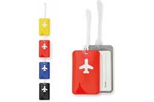 ANTEVIA - Lot de 4 Porte étiquette Bagage | Plus DE 10 MODÈLES | Valise Voyage | Couleurs: Bleu Jaune Noir Rouge (Raner)