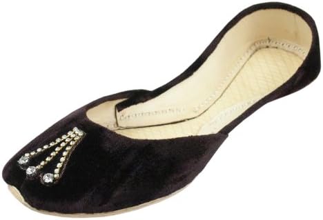 Womens Brown Velvet Casual Leather Indian Fashion Khussa Shoes Pumps Size 7uk