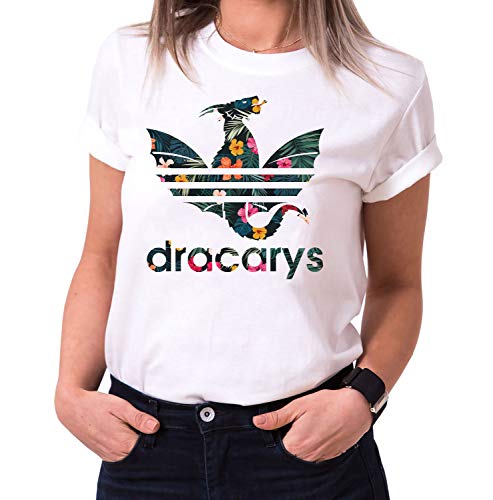 Dracarys Heidi - Camiseta para Mujer de Cuello Redondo Targaryen Thrones Game of Stark Lannister Baratheon Daenerys Khaleesi TV BLU-Ray DVD, Größe2:X-Large, Farbe2:Blanco