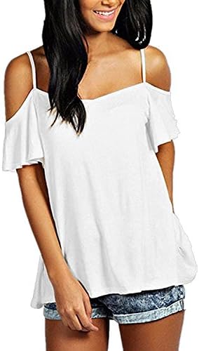 Maistore Women's Off Shoulder Top Ruffle Sleeve Spaghetti Strap Halter Tops