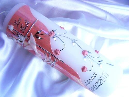 Taufkerze Kommunionkerze Junge Mädchen 250/70 mm T-14 inkl. Beschriftung