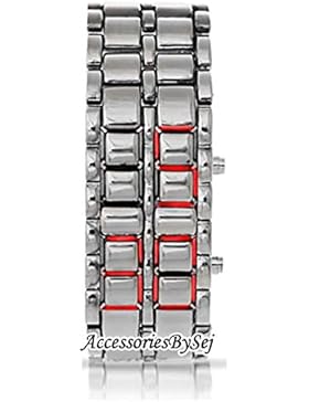 Herrenuhr Damenuhr HOT Moderne LED silber / rot Uhr mit Edelstahlarmband Samurai Lava Uhr Trend Watch Style Sport...