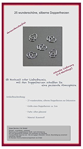 25 Doppelherzen silber Deko Streuteile Scrapbooking Tischdeko Streudeko Hochzeit - 2