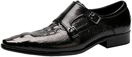 Wuf Mens Real Leather Double Monk Strap Buckle Formal Wedding Shoes Crocodile Embossed (UK 6, Black)