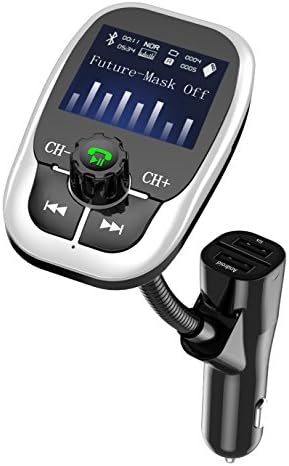 [Enhanced Version] FM Transmitter, Anbero Bluetooth FM Transmitter Radio Adapter Hands-free Car Kit with 2 USB Charger, Aux Input/output, 1.44 Inch Display, Power Switch, Support TF Card and U Disk