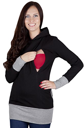 Mija - 2 in1 Maternity and Nursing pullover jumper sweatshirt Top "Mona" 1035 (M, Black / Melange)