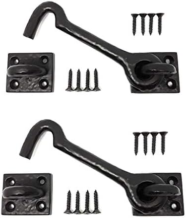 [2 PACK] Ironmite 4.5" Premium Cast Iron Cabin Hook And Eye Latch Lock - Best Value For Sliding Barn Door, Home, Bedroom, Gate, Shed, Rustic, Vintage, 4.5 inch Heavy Duty Metal Design With Screws
