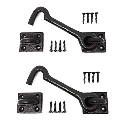[2 PACK] Ironmite 4.5" Premium Cast Iron Cabin Hook And Eye Latch Lock - Best Value For Sliding Barn Door, Home, Bedroom, Gate, Shed, Rustic, Vintage, 4.5 inch Heavy Duty Metal Design With Screws