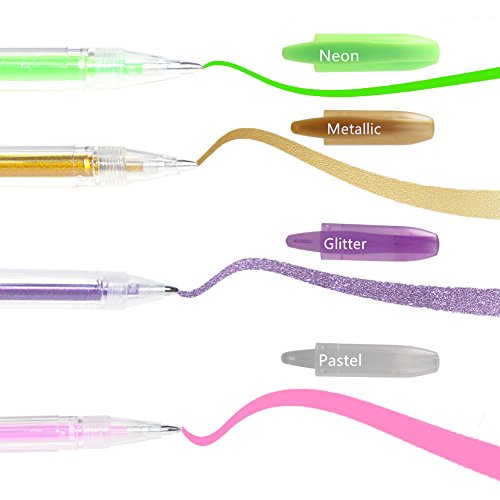 Farbige Gelschreiber Gelstifte Set, inkl. Metallic, Pastellfarben, Neon, Glitzer für Erwachsenen-Malbücher Scrapbooking, färben, etwas Kritzeln, skizzieren und Craft, Pack von 48 Gelroller mit 1,0mm Spitze - 3