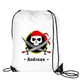 Farbe: Weiß Striefchen® Sportbeutel für Jungen - Motiv: Pirat - Name: Andreas