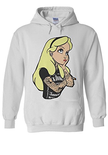 Alice in Wonderland Punk Tattoo Novelty Forest White Men Women Unisex Hooded Sweatshirt Hoodie-M
