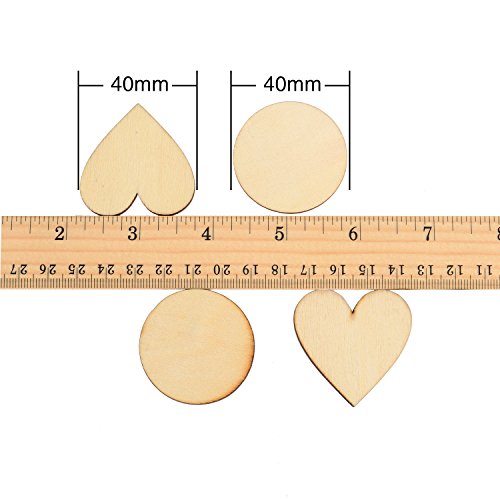 Satinior 120 Stücke Holz Kreise und Holzform Herz Verschönerungen Holzverzierungen mit Braunem Rand für Kunsthandwerk DIY Dekoration, 40 mm im Breit - 2