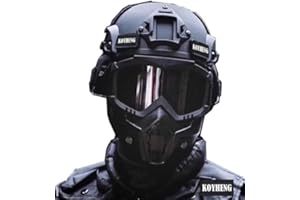 KOYHENG Airsoft Helmet and Full Face Mask, Detachable Airsoft Goggles,Paintball PJ Fast Helmet with Front NVG Mount and Side Rail