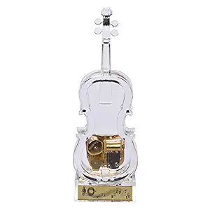 Anself Mechanical Wind up Violin Shape Music Box Classic Melody Transparent Acrylic Birthday Christmas New Year Festival Musical Gift Home Decoration
