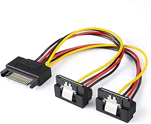 CableCreation 6-Inch SATA 15 Pin Male to 2X SATA 15 Pin Down Angle Female Power Splitter SATA Power Cable - Pack of 2