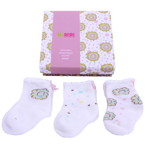 Minene Unisex Baby Socks Gift Set White/Green/Pink 0-6 Months