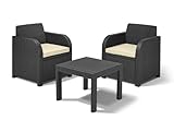 Allibert by Keter Atlanta 2 Seater Rattan Balcony Bistro Set Outdoor Garden Furniture - Graphite with Cream Cushions (Garden &amp; Outdoors)