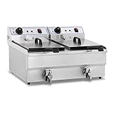 Royal Catering Double Friteuse Electrique Professionnelle 2x16L RCEF-16DH (2x3500W, 230V, avec robinet de vidange, 2 prises électriques, 100% acier inox)