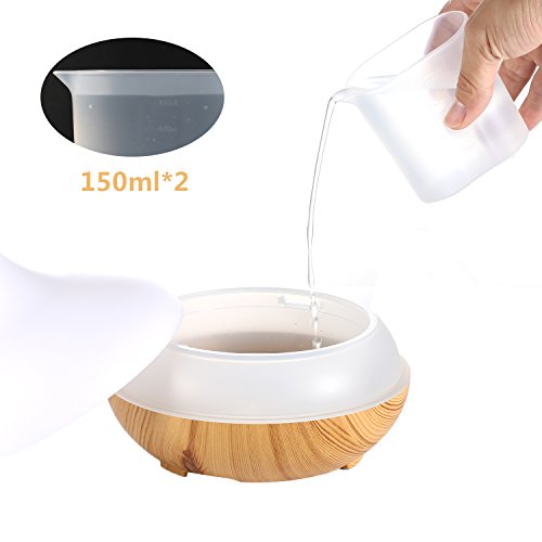 Aroma Diffuser,DIKI Ultraschall Ätherisches Öl Diffusor Luftbefeuchter Holzmaserung Duftzerstäuber Düfte Humidifier Aromatherapie Duftöl Diffusor 300ML mit 7 Farben LED Licht für Babies Persönlich Schlafzimmer Büro oder - 5