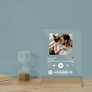 Giftplease Acrylic Customized Photo and song Glass Spotify Plaque with wooden stand | Personalized Photo Music Frame with scannable code (Transparent, Clear , 6 x 9 Inches)