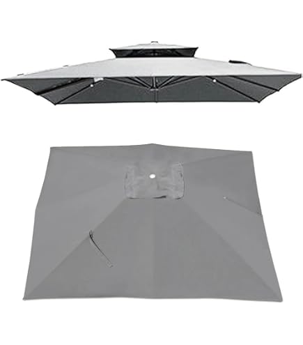 Toile De Rechange Pour Parasol Déporté Carré 3x3m - Housse UPF 50+ - 8 Baleines - Couleur Khaki - 2