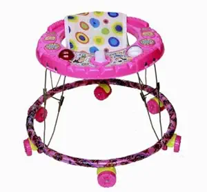 Horn Activity Baby Walker with Parent Rod Foldable comfirtable (Pink)