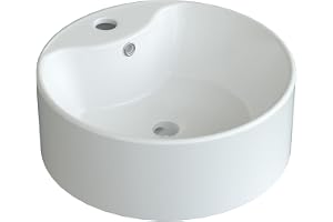 Runt vitt keramiskt handfat Ø 40 cm, modern design, rund, toppmonterat tvättställ, tvättställ för underskåp, tvättplats, badrum, handtvättställ, toppmonterat tvättställ, tvättskål med kranhål